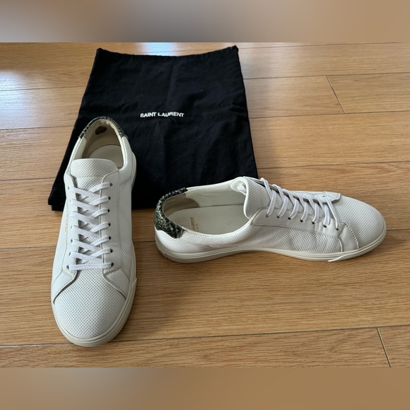 SAINT LAURENT White and Green Snake Andy Sneakers - Picture 5 of 10